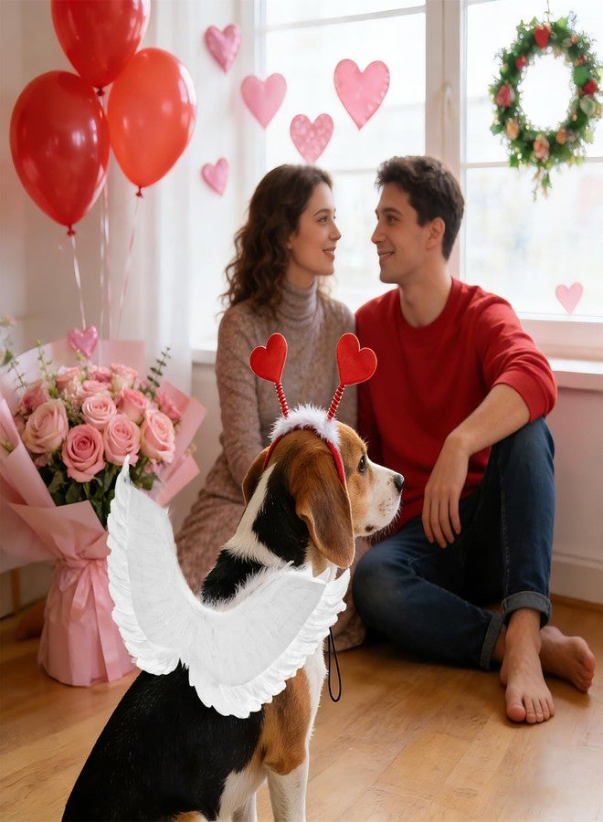 آربينشيا زيّ عيد الحب للكلاب من Rbenxia، طوق رأس على شكل قلب، ملابس كلاب مستوحاة من الحب مع طوق رأس أبيض على شكل قلب وجناح من الريش، زيّ مناسب لجلسات تصوير عيد الحب للحيوانات الأليفة، مناسب للكلاب الصغيرة والمتوسطة والكبيرة. - Image 4